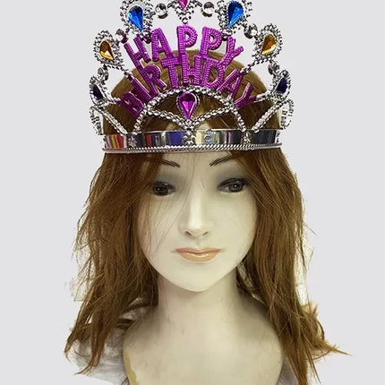 Gümüş Renk Happy Birthday Yazılı Doğum Günü Tacı