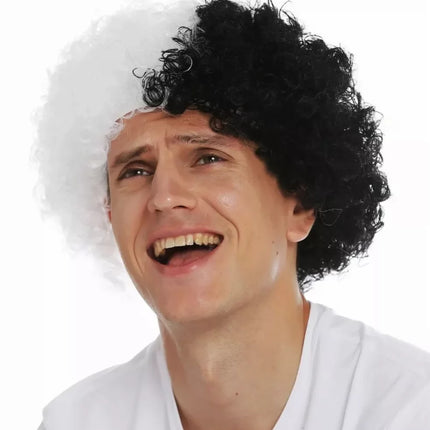 Siyah Beyaz Kıvırcık Afro Bonus Taraftar Peruğu