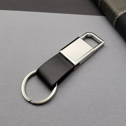 Deri Siyah Gümüş Metal Anahtarlık