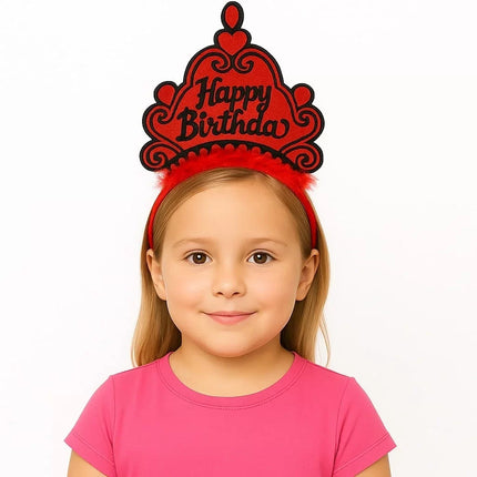 Kırmızı Happy Birthday Doğum Günü Prenses Tacı