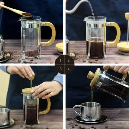 Ahşap Detaylı 350 ml Cam French Press