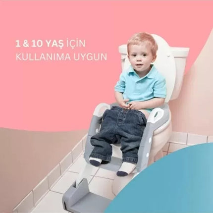 Gri Merdivenli Çocuk Klozet Tuvalet Eğitimi Aparatı
