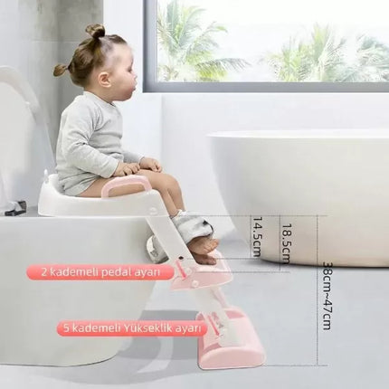 Pembe Merdivenli Çocuk Klozet Tuvalet Eğitimi Aparatı
