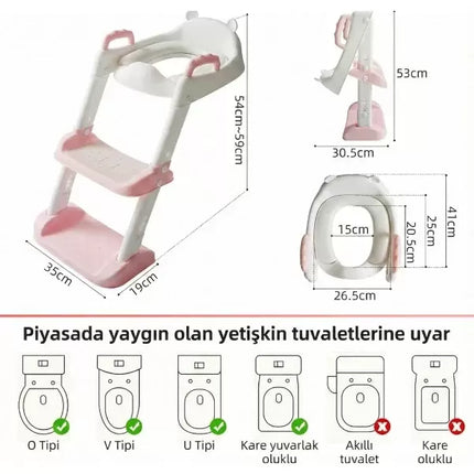 Pembe Merdivenli Çocuk Klozet Tuvalet Eğitimi Aparatı