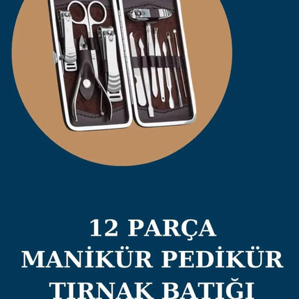 12 Parça Manikür Pedikür Seti Özel Deri Çanta El Ayak Bakımı Akne ve Sivilce Temizleme
