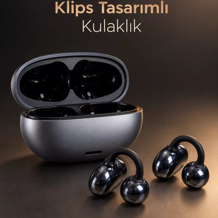 Klipsli Kablosuz Kulaklık Dokunmatik Kontrollü 2500 Saat Bekleme Type C Şarjlı
