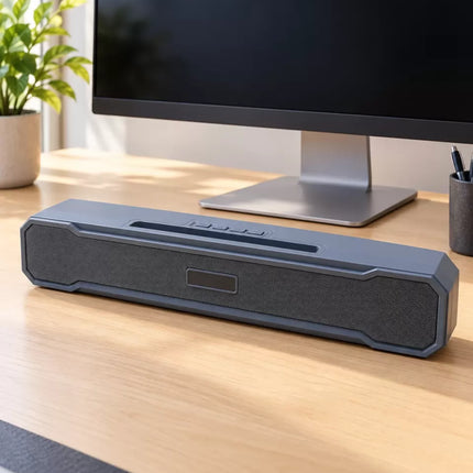İnce Dikdörtgen Gövdeli Çift Hoparlörlü Stereo Ses Sunan Kablosuz Masaüstü Ses Sistemi