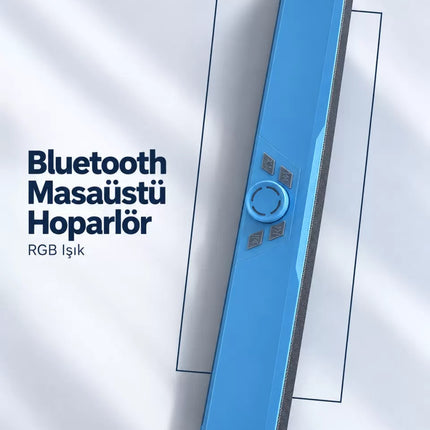 USB Bellek ve TF Kart Destekli Şarj Edilebilir Bluetooth Masaüstü Hoparlör Mavi