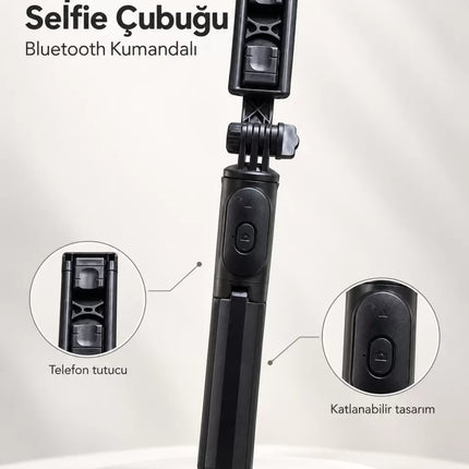Fotoğraf ve Video Çekimleri İçin Kablosuz Kumandalı Telefon Selfie Çubuğu