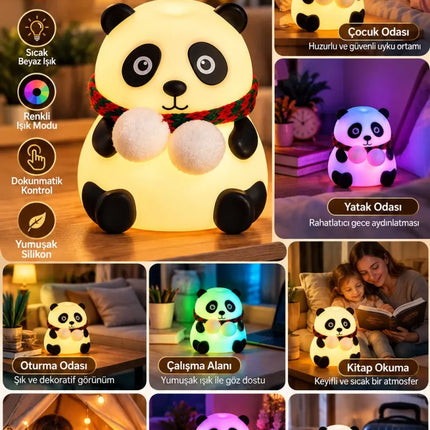Yatak Odası Çocuk Odası İçin Renk Değiştiren Panda Silikon Gece Lambası