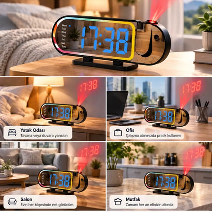 Modern LED Masa Saati Dijital Ekranlı Alarm Parlaklık Ayarlı 12 24 Saat Sıcaklık Göstergeli