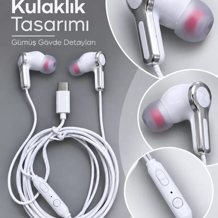 Dahili Mikrofonlu Kablo Üzeri Kumandalı Beyaz Kulaklık