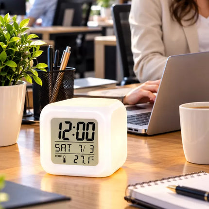 Modern Tasarımlı Küp Saat LED Aydınlatmalı Dijital Alarm Saati
