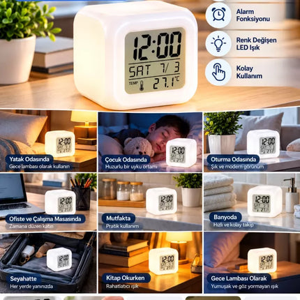 Modern Tasarımlı Küp Saat LED Aydınlatmalı Dijital Alarm Saati