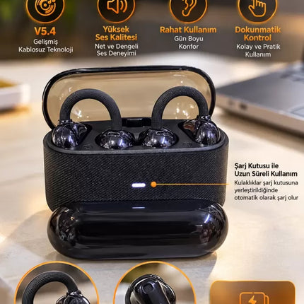 Kablosuz Bluetooth Kulaklık 2’si 1 Arada Klipsli Kulak İçi 4’lü Siyah