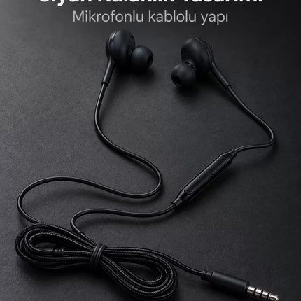 Silikon Uçlu Mikrofonlu Siyah Kablolu Kulak İçi Kulaklık