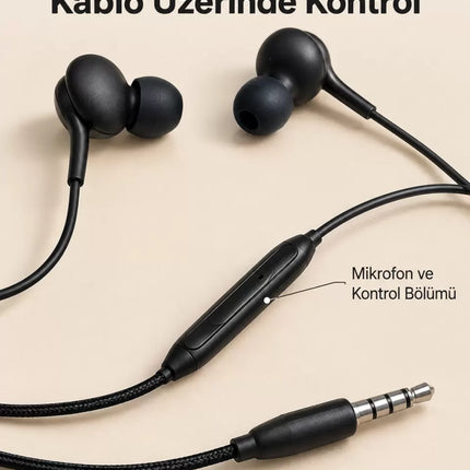 Silikon Uçlu Mikrofonlu Siyah Kablolu Kulak İçi Kulaklık