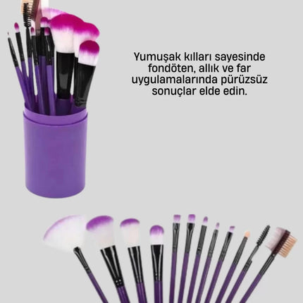 Kusursuz Makyaj İçin 12 Parça Profesyonel Fırça Seti Taşınabilir Kutu Hediyeli
