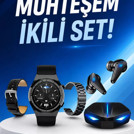 Kablosuz Bluetooth Bağlantılı Kulaklık ve Dokunmatik Ekran Akıllı Saat Arama Cevaplama