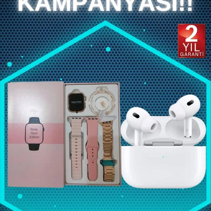 3 Kordonlu Pembe Amoled Ekran Akıllı Saat ve Yeni Nesil Pro Kablosuz Bluetooth Kulaklık ANC/ENC