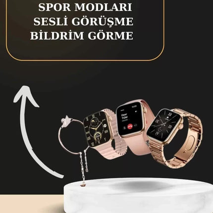 3 Kordonlu Pembe Amoled Ekran Akıllı Saat ve Yeni Nesil Pro Kablosuz Bluetooth Kulaklık ANC/ENC
