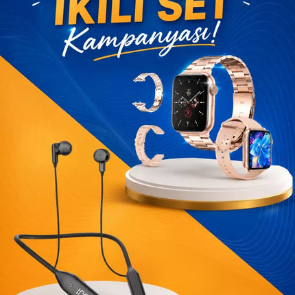 Kablolu Bluetooth Kulaklık ve Kadınlara Özel Bileklik Hediyeli Yeni Nesil Akıllı Saat 3 Kordonlu