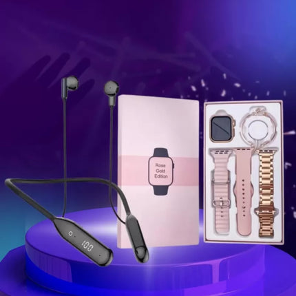 Kablolu Bluetooth Kulaklık ve Kadınlara Özel Bileklik Hediyeli Yeni Nesil Akıllı Saat 3 Kordonlu