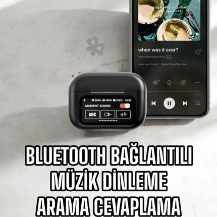 Kablosuz Bluetooth Kulaklık Ekranlı Uzun Şarj Süreli ANC Destekli