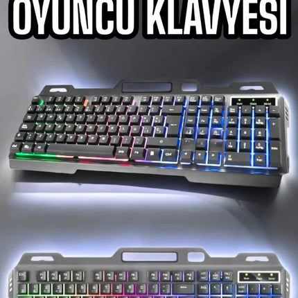 Led Işıklı Oyuncu Klavye Usb Girişli RGB Işıklı Q Klavye Mouse Hediyeli