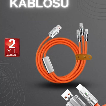 120W Hızlı Şarj Kablosu Turuncu Yüksek Güç Kapasitesi Çoklu Şarj Girişi