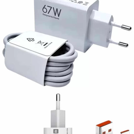 Beyaz Ultra Plus Hızlı Şarj Seti Şarj Adaptörü ve Kablosu 67W