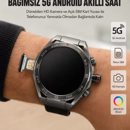 Kameralı 5G Android Akıllı Saat AMOLED Ekran Wi-Fi GPS SIM Kart Destekli