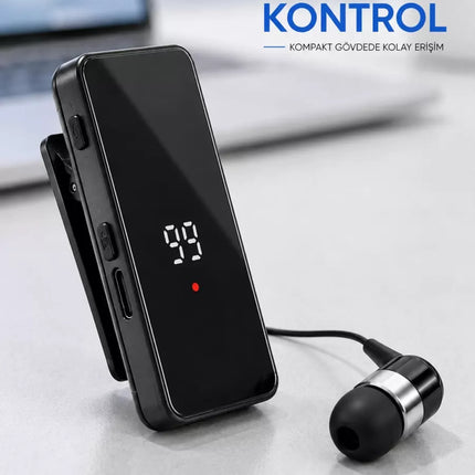 Dijital Ekranlı Bluetooth Kulaklık Tek Kulaklıklı Klipsli Kompakt Tasarım