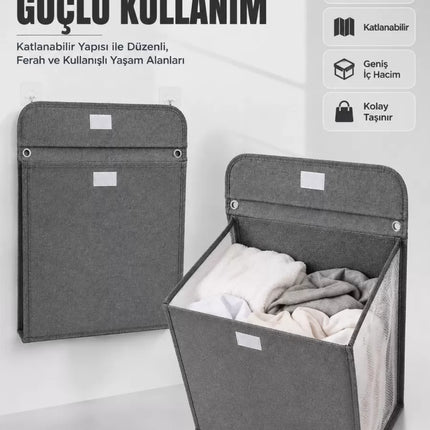 Duvara Asılabilir Katlanabilir Kirli Çamaşır Sepeti Geniş Hacimli Düzenleyici