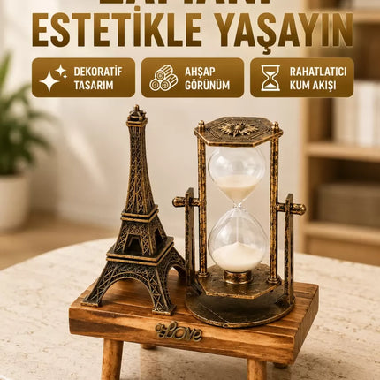 Ahşap Gövdeli Dekoratif Kum Saati – Masa Üstü El Sanatı Aksesuarı