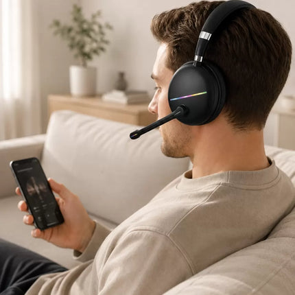 Bluetooth 5.0 Kablosuz Kulak Üstü Kulaklık Mikrofonlu RGB Aydınlatmalı