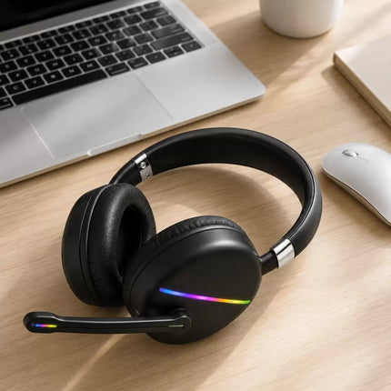 Bluetooth 5.0 Kablosuz Kulak Üstü Kulaklık Mikrofonlu RGB Aydınlatmalı