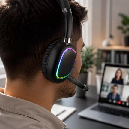 Bluetooth 5.0 Kablosuz Kulak Üstü Kulaklık Mikrofonlu RGB Aydınlatmalı