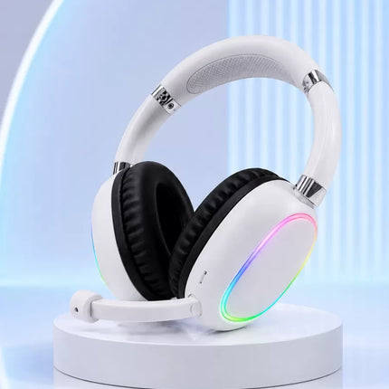 Bluetooth 5.0 Beyaz Kulak Üstü Kablosuz Kulaklık Mikrofonlu RGB Aydınlatmalı