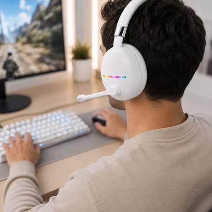 Beyaz Kablosuz Bluetooth Kulaklık Mikrofonlu Ergonomik Kulak Üstü Tasarım