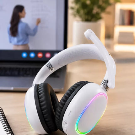 Beyaz Kablosuz Bluetooth Kulaklık Mikrofonlu Ergonomik Kulak Üstü Tasarım
