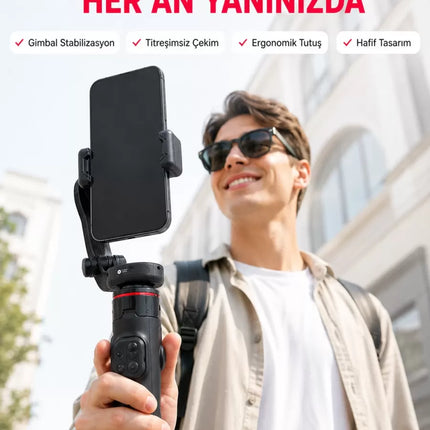 Akıllı Takipli Gimbal Selfie Stick Profesyonel Video Çekim Stabilizatörü Uzayabilir Tripod Bluetooth Kumandalı