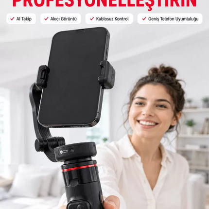 360° AI Akıllı Takipli Selfie Stick Gimbal Stabilizatör Bluetooth Kumandalı Uzayabilir Telefon Tripodu