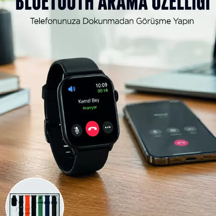 Akıllı Saat 7 Kordonlu Bluetooth Aramalı Nabız ve Dokunmatik Akıllı Saat
