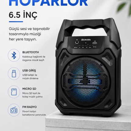 Mikrofonlu Bluetooth Ses Sistemli USB, Micro SD, FM ve Uzun Pil Ömrü