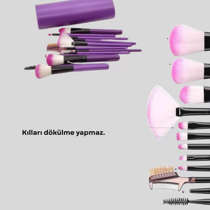 12'li Makyaj Fırça Seti Yumuşak Kıllı Profesyonel Kullanıma Uygun