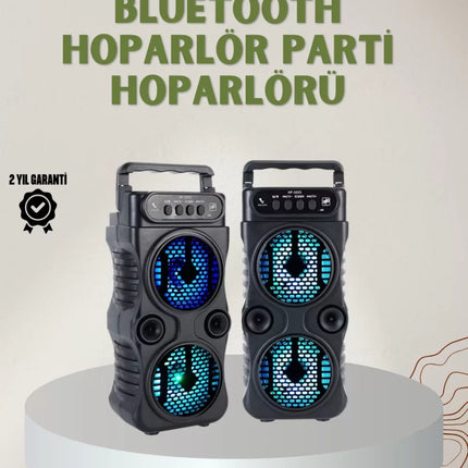1200 mAh Şarjlı LED Işıklı Bluetooth Hoparlör – FM Radyolu, Hafıza Kart Destekli