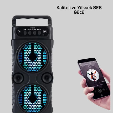 1200 mAh Şarjlı LED Işıklı Bluetooth Hoparlör – FM Radyolu, Hafıza Kart Destekli
