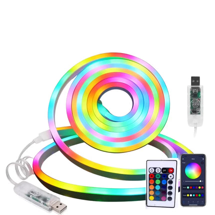 Akıllı RGB LED Neon Şerit Işık 3M USB Bağlantılı Uzaktan Kumanda ve Mobil Uygulama Kontrolü
