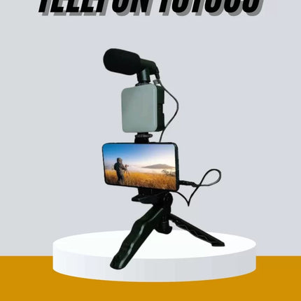 Tripod Telefon Tutucu Kumandalı Mikrofon Led Işık Vlog Video Kayıt